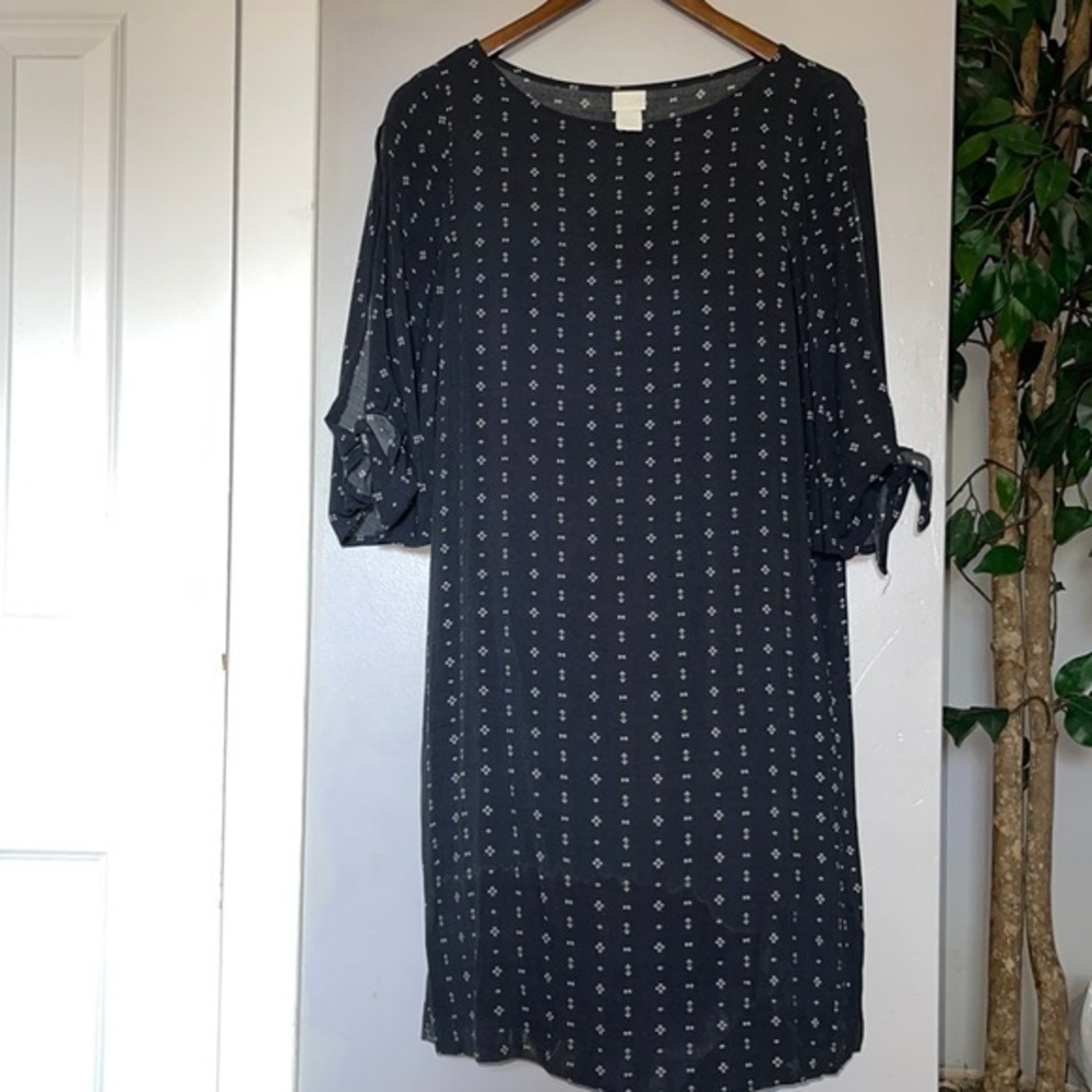 H&M Black White Geometric Print‎ Tie Sleeve Shift Dress Women US 2